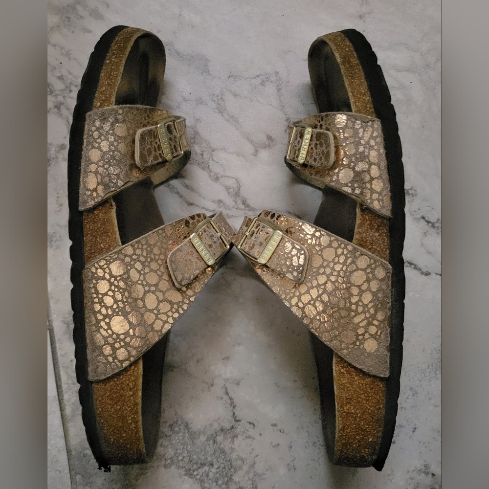Birkenstock Arizona Metallic Stone Bronze Copper Sz 41 - Picture 9 of 11